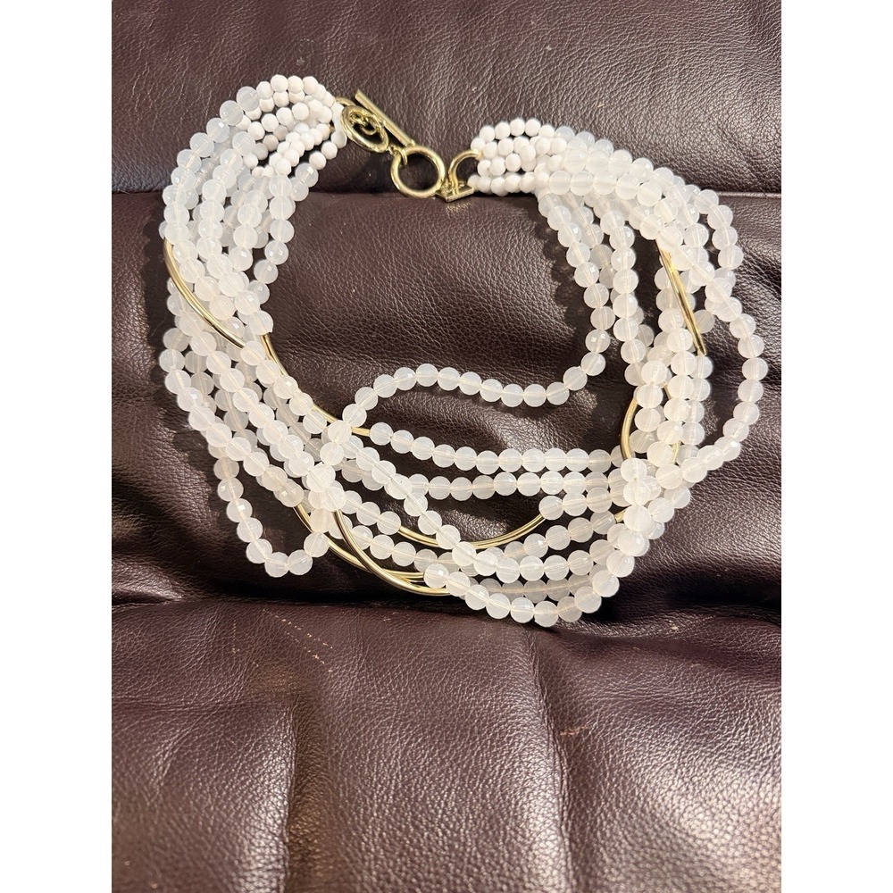 Zenzii Lucite Clear Beads 8 strands Bib 19" Pendant Gold Tone Jewelry Necklace